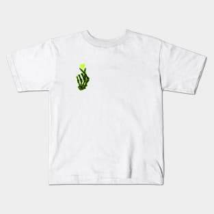 Neon Green Finger Heart Skeleton Hand Kids T-Shirt